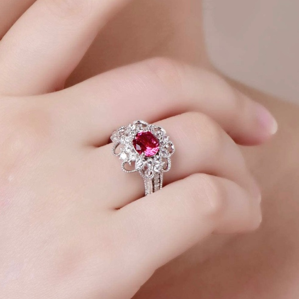 Ruby Flower Blossom Sparkling Ring - image 3